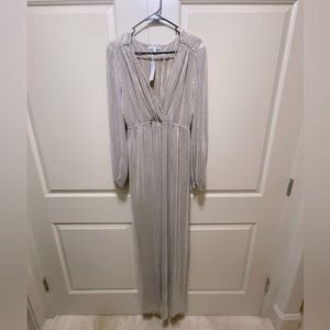 Baltic born long sleeve pleated dress in shimmer gold